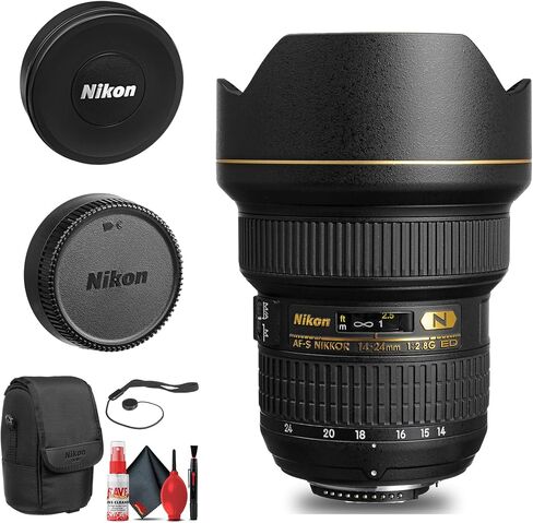عدسة نيكون AF-S NIKKOR مقاس 14-24 مم f/2.8G ED عدسة تكبير بزاوية واسعة للغاية (2163) + حافظة للغطاء + مجموعة تنظيف (متجددة) in Saudi Arabia