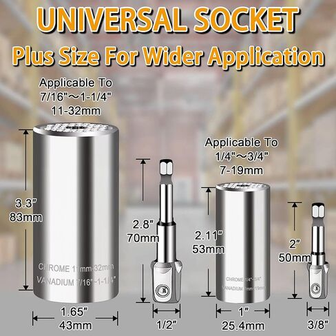 Universal Socket Wrench Set (11-32mm 7-19mm),super socket unscrew any bolt,Professional Sockets Tools with Power Drill & 3/8 inch Ratchet Wrench Adapter Chrome Vanadium Steel in Saudi Arabia