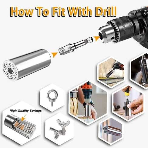 Universal Socket Wrench Set (11-32mm 7-19mm),super socket unscrew any bolt,Professional Sockets Tools with Power Drill & 3/8 inch Ratchet Wrench Adapter Chrome Vanadium Steel in Saudi Arabia