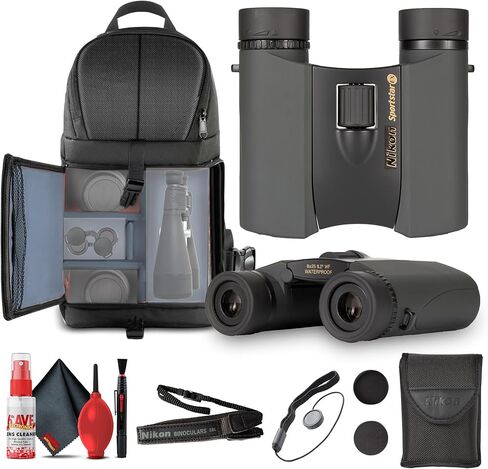 مجموعة مناظير Nikon Sportsstar EX DCF المقاومة للماء مقاس 8 × 25 مع بصريات متعددة الطبقات لرياضة المشي لمسافات طويلة والمشاهدة في الهواء الطلق (35515) + حقيبة ظهر + مجموعة تنظيف + المزيد (مجموعة مكونة من 10 قطع) in Saudi Arabia