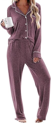 Ekouaer النسائية Pajama يضع الأكمام الطويلة ملابس النوم المريحة لأسفل سروال طويل السراويل PJS مجموعة مع جيوب S-XXL in Saudi Arabia