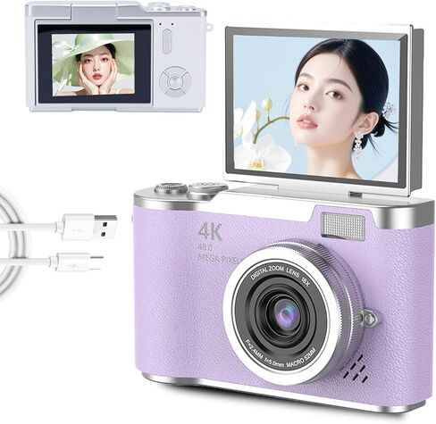 Zunate 48MP Digital Camera for Photography, 1080P Vlogging Camera with 18X Zoom, 2.4" HD 180° Flip Screen, LED Fill Light, Portable Travel Camera for Teens Beginners, Pink in Saudi Arabia