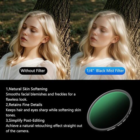 ARTCISE 1/4 Black Mist Filter 67mm - HD Optical Glass Filter for Cinematic Glow, Reduces Harsh Highlights, Softens Skin, DSLR Mirrorless Camera Lens (55mm) in Saudi Arabia