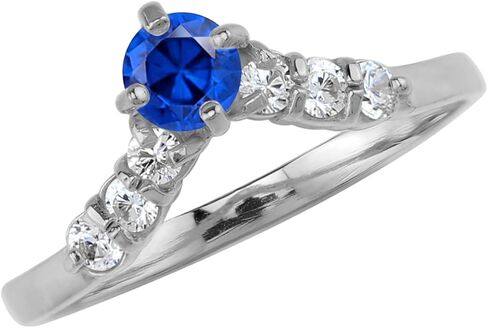 Silvershake Round Shape Gemstone White Gold Plated or Yellow Gold Plated 925 Sterling Silver V Shape Stack/Stackable Ring Jewelry for Women in Saudi Arabia