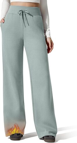 G4Free Flurrylux Women's Fleece Lined Wide Leg Sweatpants Drawstring Cotton Thermal Lounge Pants in Saudi Arabia