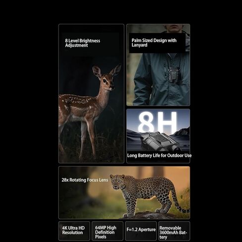 كاميرا مناظير رقمية Zunate 4K، تكبير صور 64 ميجابكسل 28X، تسجيل فيديو WiFi، بطارية 3600 مللي أمبير في الساعة، حامل ثلاثي القوائم 1/4 بوصة لمشاهدة الطيور | تصميم محمول in Kuwait