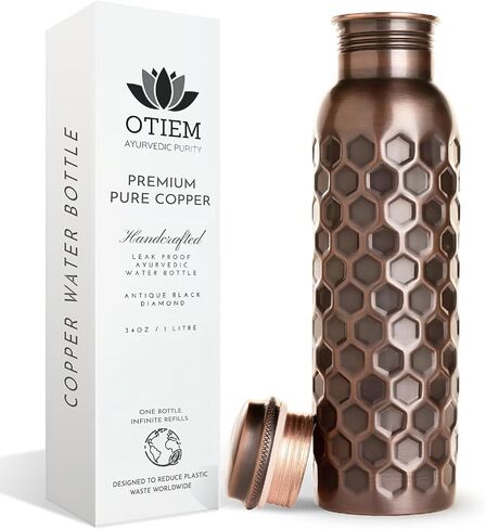 Otiem Pure Copper Water Bottle for Drinking Water, 34 Oz Hammered Finish – Stay Hydrated and Enjoy Ayurvedic Benefits – Leak-Proof, Temperature Retention, Eco-Friendly Design – Durable Copper Bottle in Saudi Arabia