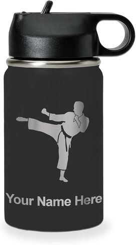 زجاجة مياه مخصصة من LaserGram، رجل الكاراتيه، فراغ مزدوج الجدار من الفولاذ المقاوم للصدأ معزول بقش علوي قابل للطي، هدية منقوشة مخصصة (20 أونصة / 590 مل رمادي) in Kuwait
