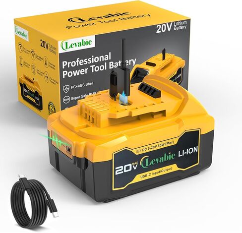 【شحن سريع USB-C】 استبدال بطارية Dewalt 20V Max مع منفذ إدخال/إخراج من النوع C شحن سريع 65 وات، متوافق مع بطارية Dewalt 20V DCB180 DCB181 DCB200 DCB203 DCB204 DCB205 DCB206 in Kuwait