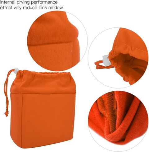 Shockproof Foldable Camera Insert Bag, Drawstring Camera Lens Pouch Lens Cases for Lenses, Cable and Other Photography Gear (Orange) in Saudi Arabia