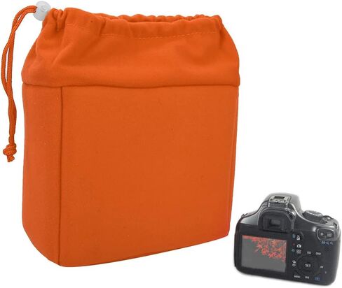 Shockproof Foldable Camera Insert Bag, Drawstring Camera Lens Pouch Lens Cases for Lenses, Cable and Other Photography Gear (Orange) in Saudi Arabia