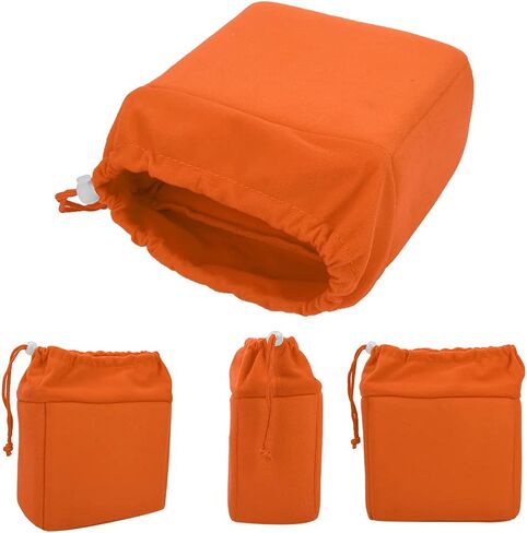 Shockproof Foldable Camera Insert Bag, Drawstring Camera Lens Pouch Lens Cases for Lenses, Cable and Other Photography Gear (Orange) in Saudi Arabia