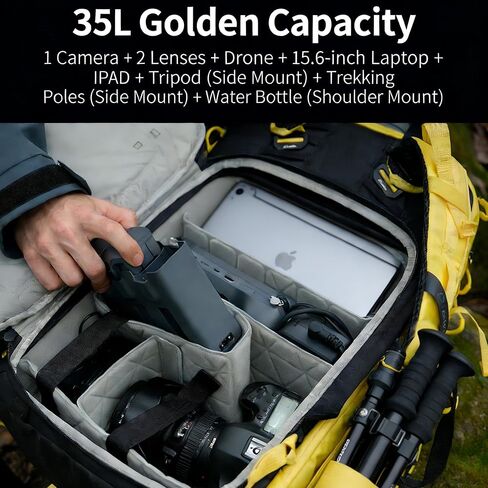 حقيبة ظهر LEOFOTO BPA-35L الكل في واحد بعدسات الكاميرا للسفر والتصوير في الهواء الطلق، مقاومة للماء DSLR/حقيبة التنزه بدون مرآة، متوافقة مع الكاميرات والعدسات والطائرات بدون طيار in Saudi Arabia