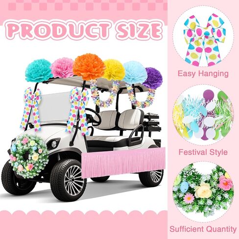16 Pcs Fall Golf Cart Decorations Autumn Thanksgiving Party Decorations Festival Bowties Fall Wreath Tinsel Garland Fringe Tissue Paper Flowers for Golf Cart Party Supplies Decor in Saudi Arabia