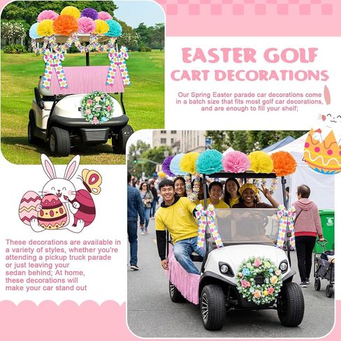 16 Pcs Fall Golf Cart Decorations Autumn Thanksgiving Party Decorations Festival Bowties Fall Wreath Tinsel Garland Fringe Tissue Paper Flowers for Golf Cart Party Supplies Decor in Saudi Arabia
