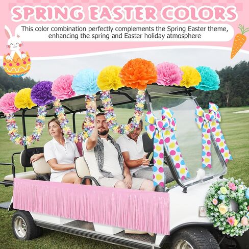 16 Pcs Fall Golf Cart Decorations Autumn Thanksgiving Party Decorations Festival Bowties Fall Wreath Tinsel Garland Fringe Tissue Paper Flowers for Golf Cart Party Supplies Decor in Saudi Arabia