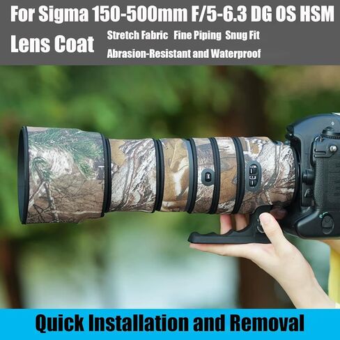 غطاء حماية لعدسات الكاميرا المموهة Sigma 150-500mm F/5-6.3 DG OS HSM (اللون #Green Leaf Camouflage - مقاوم للماء) غطاء للمطر in Kuwait