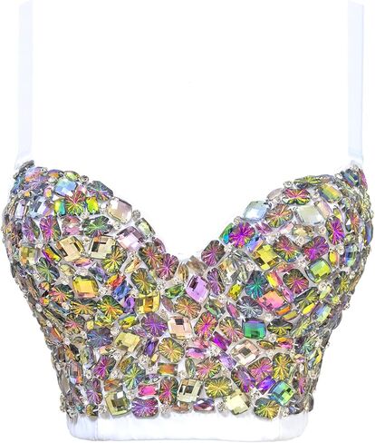 Women's Iridescent Gemstone Rhinestone Bustier Top Sexy Club Party Sparkling Corset Top in Kuwait