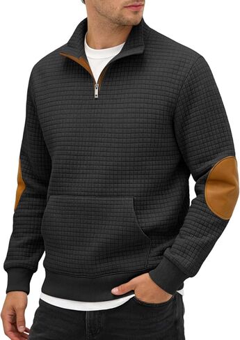 Mens Sweatshirt Casual Stand Collar Quarter Zip Pullover Fall Waffle Sweaters Long Sleeve with Pockets in Saudi Arabia