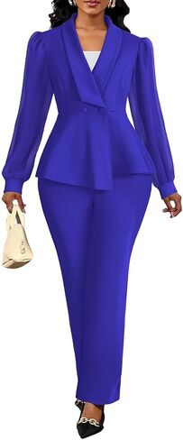Annystore Pant Suits for Women Dressy Mesh Sheer Sleeve Ruffle Blazer Wide Leg Pants Pantsuit Sets Casual Work Outfit in Saudi Arabia