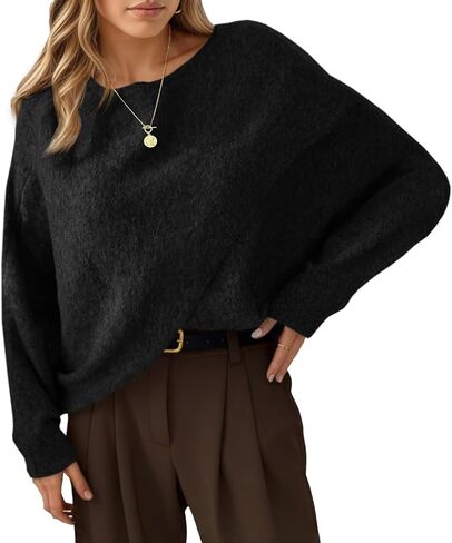 Saodimallsu Womens Oversized Batwing Sweaters Long Sleeve Crew Neck Poncho Slouchy Knit Asymmetrical Pullover Tops White in Kuwait