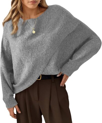 Saodimallsu Womens Oversized Batwing Sweaters Long Sleeve Crew Neck Poncho Slouchy Knit Asymmetrical Pullover Tops White in Kuwait