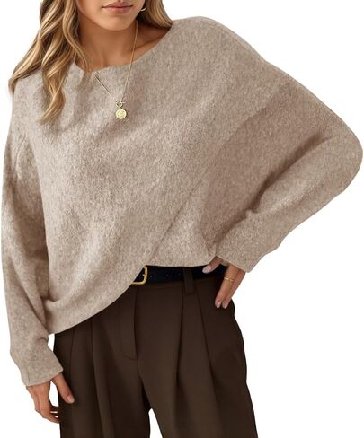 Saodimallsu Womens Oversized Batwing Sweaters Long Sleeve Crew Neck Poncho Slouchy Knit Asymmetrical Pullover Tops White in Kuwait
