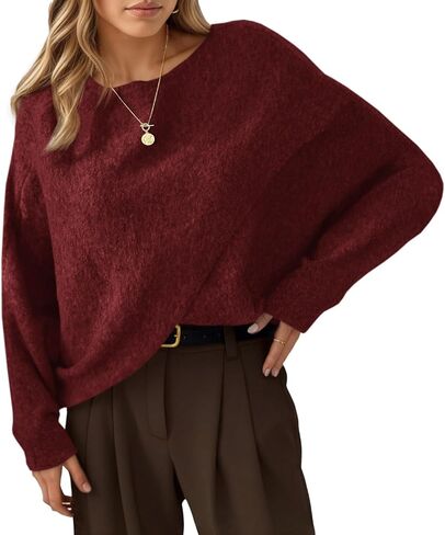 Saodimallsu Womens Oversized Batwing Sweaters Long Sleeve Crew Neck Poncho Slouchy Knit Asymmetrical Pullover Tops White in Kuwait