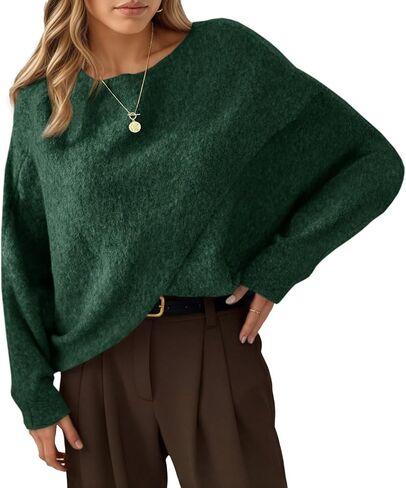 Saodimallsu Womens Oversized Batwing Sweaters Long Sleeve Crew Neck Poncho Slouchy Knit Asymmetrical Pullover Tops White in Kuwait