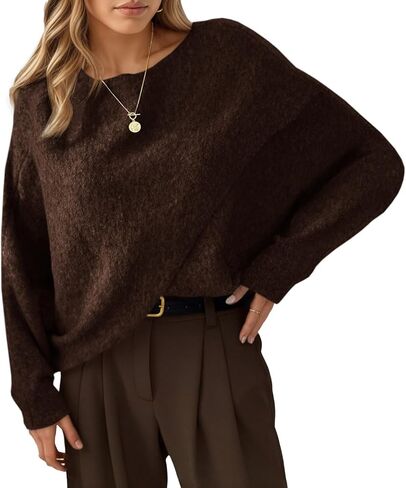 Saodimallsu Womens Oversized Batwing Sweaters Long Sleeve Crew Neck Poncho Slouchy Knit Asymmetrical Pullover Tops White in Kuwait