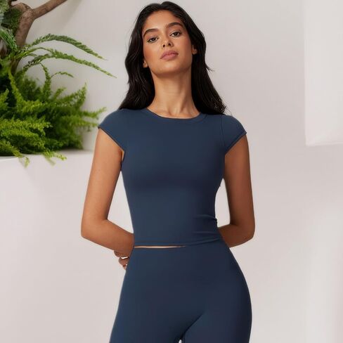 Womens Workout Athletic Shirts Short Sleeve Gym Running Yoga Tops Lightweight Quick Dry Crewneck Summer Shirt in Saudi Arabia