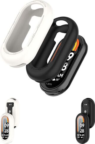 [عبوتان] حافظة لهاتف Xiaomi Smart Band 10، غطاء حماية من السيليكون SmartBand، سهل التركيب، مقاوم للسقوط، ناعم، حافظة واقية لـ Xiaomi Band 10 (أسود + أبيض) in Kuwait