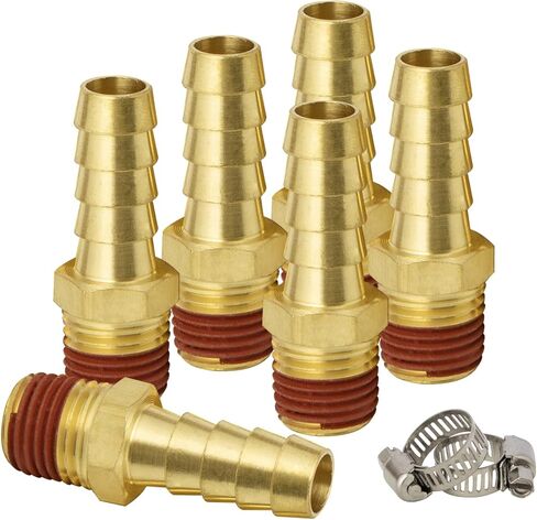 SUNGATOR Air Hose Brab Fittings, 5/16 Inch Barb × 1/4 Inch NPT Male Thread with Sealant, Brass 1/4'' NPT to 5/16'' Barbed Air Hose Fitting, 2-Pack Air Hose Repair Connector with 2 Pcs Hose Clamps in Saudi Arabia