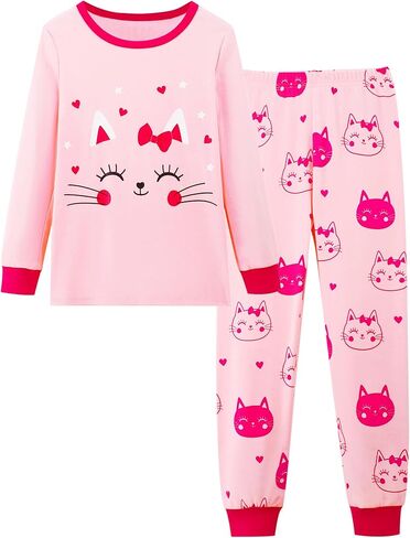 Mikrdoo Girls Pajamas Kids Soft Cutton Cotton Long Long Sleeve 2 قطعة PJs Snug-Fit in Kuwait