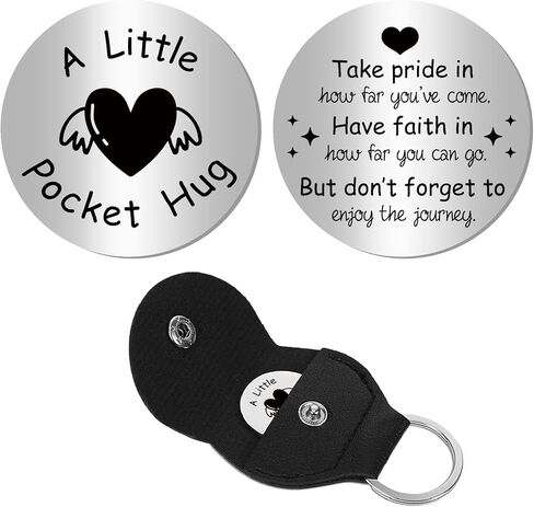 CREATCABIN Pocket Hug Token Long Distance Social Relationship Keepsake Stainless Steel Double Sided Inspirational with PU Leather Keychain Gift for Women Men Bestie Friends Relative 1.2x1.2 Inch-Panda in Kuwait