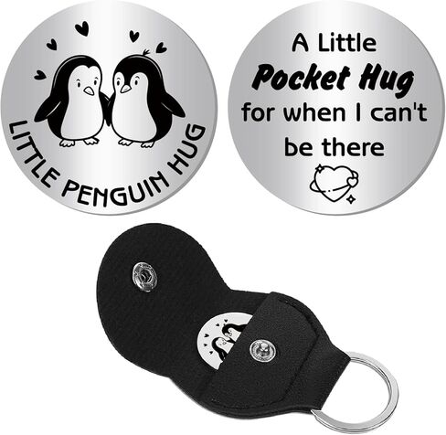 CREATCABIN Pocket Hug Token Long Distance Social Relationship Keepsake Stainless Steel Double Sided Inspirational with PU Leather Keychain Gift for Women Men Bestie Friends Relative 1.2x1.2 Inch-Panda in Kuwait