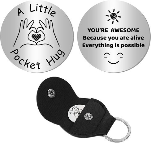 CREATCABIN Pocket Hug Token Long Distance Social Relationship Keepsake Stainless Steel Double Sided Inspirational with PU Leather Keychain Gift for Women Men Bestie Friends Relative 1.2x1.2 Inch-Panda in Kuwait