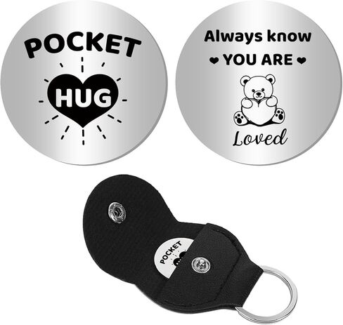 CREATCABIN Pocket Hug Token Long Distance Social Relationship Keepsake Stainless Steel Double Sided Inspirational with PU Leather Keychain Gift for Women Men Bestie Friends Relative 1.2x1.2 Inch-Panda in Kuwait