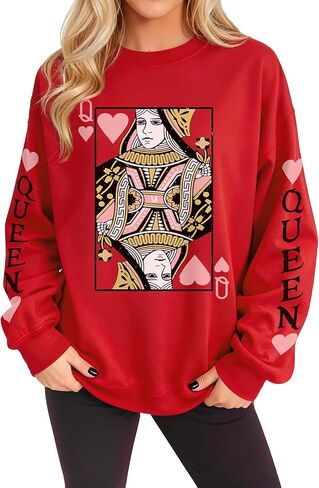 سويت شيرت Queen Of Hearts للنساء، قمصان نسائية كلاسيكية مضحكة، بلوفر علوي لطيف بأكمام طويلة in Kuwait