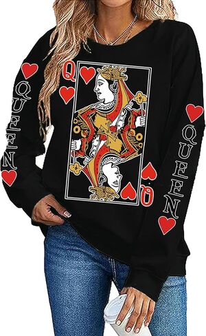 سويت شيرت Queen Of Hearts للنساء، قمصان نسائية كلاسيكية مضحكة، بلوفر علوي لطيف بأكمام طويلة in Kuwait