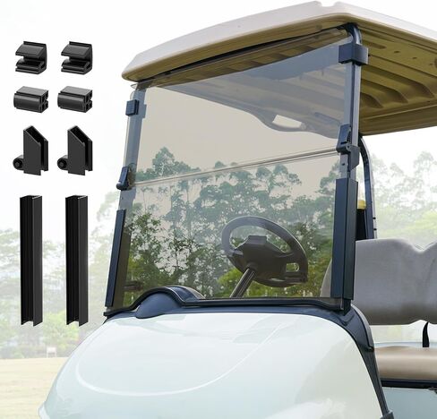 الزجاج الأمامي EZGO RXV شفاف مناسب لعربة الجولف 2018-UP، استبدال الزجاج الأمامي القابل للطي RXV مع مشابك الزجاج الأمامي، مقاوم للأشعة فوق البنفسجية PC in Kuwait
