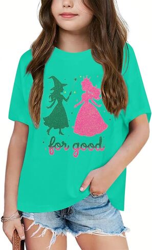 القميص الموسيقي فتاة الساحرة السحرية والأميرة تي القمصان بريق تألق تايلز اللون الأخضر الوردي الفيلم قمم قصيرة الأكمام in Kuwait