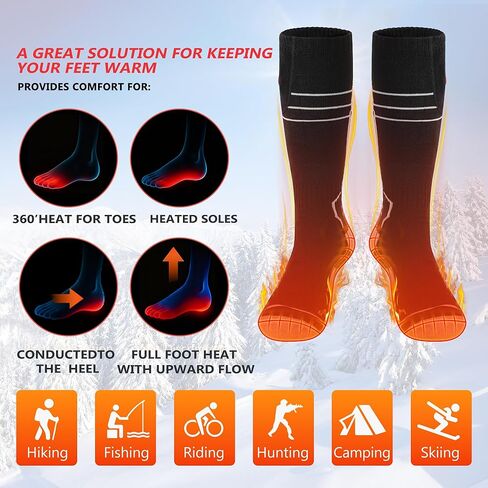 Merino Wool Heated Socks – Rechargeable 5000mAh*2 Battery,for Men Or Women,Washable Electric Socks with 4 Heating Levels for Winter,Skiing,Hunting,Camping,Hiking,Cycling,Outdoor Work in Kuwait