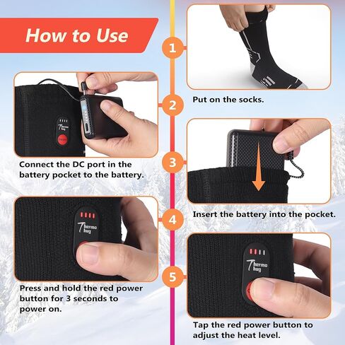 Merino Wool Heated Socks – Rechargeable 5000mAh*2 Battery,for Men Or Women,Washable Electric Socks with 4 Heating Levels for Winter,Skiing,Hunting,Camping,Hiking,Cycling,Outdoor Work in Kuwait