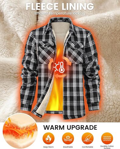 WULFUL Men's Flannel Shirts Jacket Casual Button Down Plaid Outerwear Coat Long Sleeve Fleece Shacket lightweight in Saudi Arabia