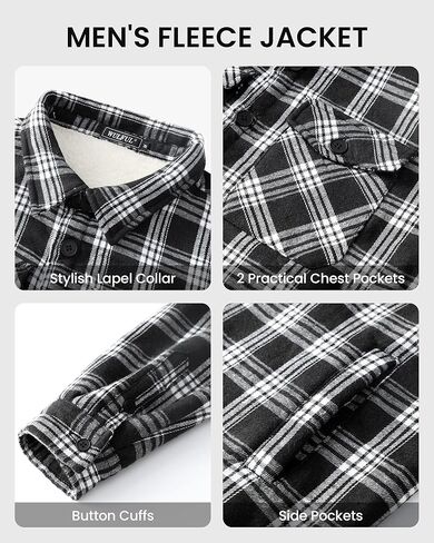WULFUL Men's Flannel Shirts Jacket Casual Button Down Plaid Outerwear Coat Long Sleeve Fleece Shacket lightweight in Saudi Arabia
