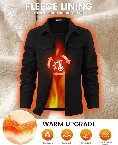 Wulful Men Flannel Dritts Jacket Button Button Down Blaid Outerwear Coat Long Sleeve Fleece Shacket Lightweight in Kuwait