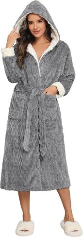 ekouaer womens plush أردية طويلة ناعمة Jacquard Fluffy Bathrobe Reted Retwear Retwear مع جيوب in Saudi Arabia