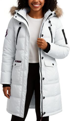 CANADA WEATHER GEAR Womens Long Puffer Coat - Heavyweight Wind Water Resistant Faux Fur Hood Parka Winter Jackets for Women, Size Large, White in Saudi Arabia
