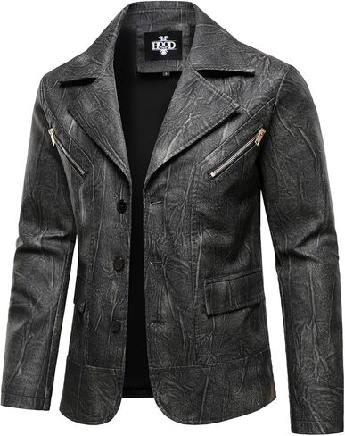 Hood Crew Mens Disual Leather Blazer Vintage Lightweight Coat Button Style Style Styp in Saudi Arabia